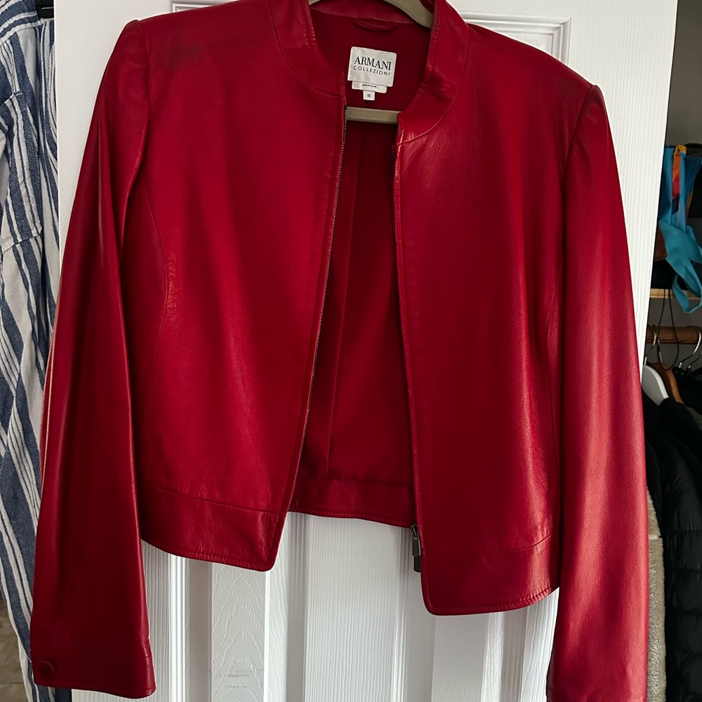Giorgio Armani Vibrant Red Leather Jacket